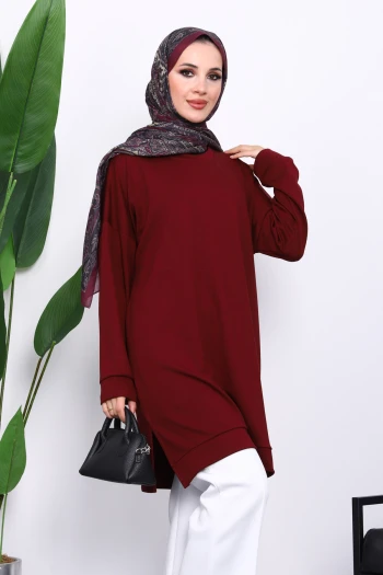 Bordo Bisiklet Yaka Modal Tunik