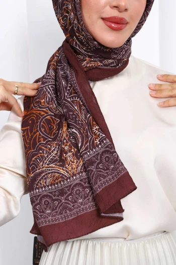 Bordo Desenli Kraş Şal