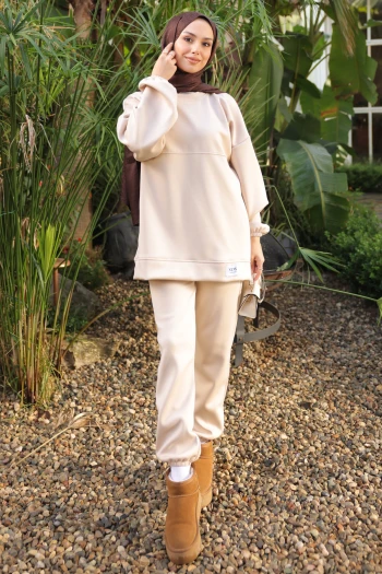 Ekru Armalı Tunik Pantolonlu Takım