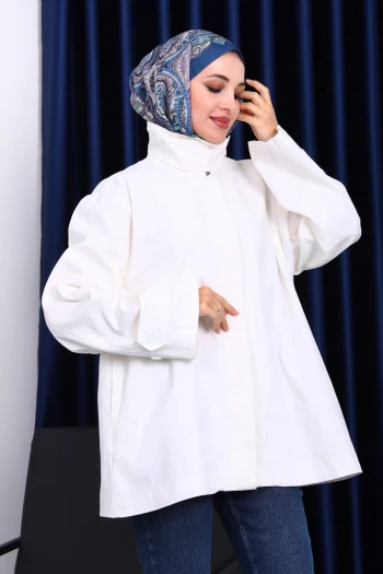 Ekru Düğmeli Astarlı Gabardin Ceket