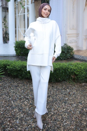 Ekru Cepli Tunik Pantolonlu Scuba Takım