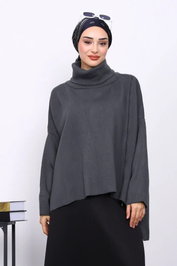 Füme Balıkçı Yaka Fermuarlı Triko Tunik