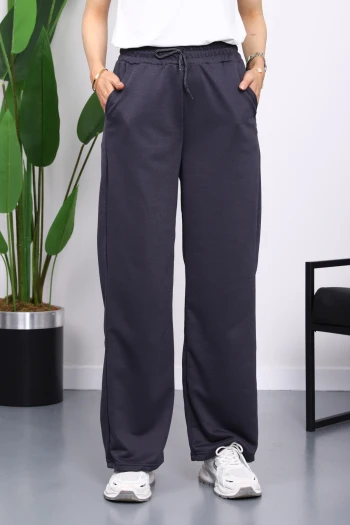 Füme Bel Lastikli İki İplik Palazzo Eşofman Alt