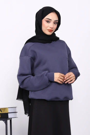 Füme Bisiklet Yaka Şadonlu Üç iplik Sweat