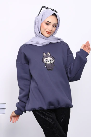 Füme Bisiklet Yaka Üç İplik Sweat