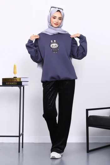 Füme Bisiklet Yaka Üç İplik Sweat