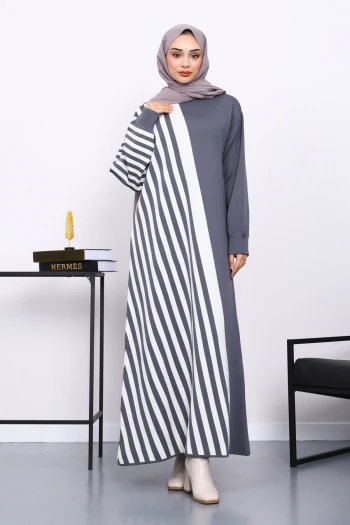 Füme Çizgili Triko Elbise