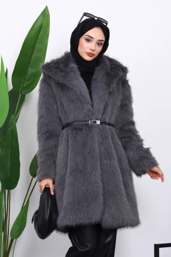 Füme Kemerli Astarlı Kürk Kaban