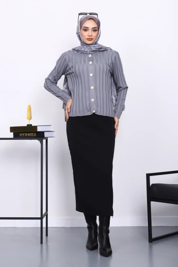 Füme Soğuk İplik Düğmeli Hırka