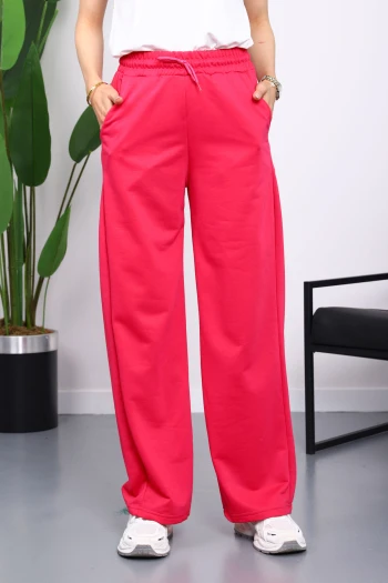 Fuşya Bel Lastikli İki İplik Palazzo Eşofman Alt