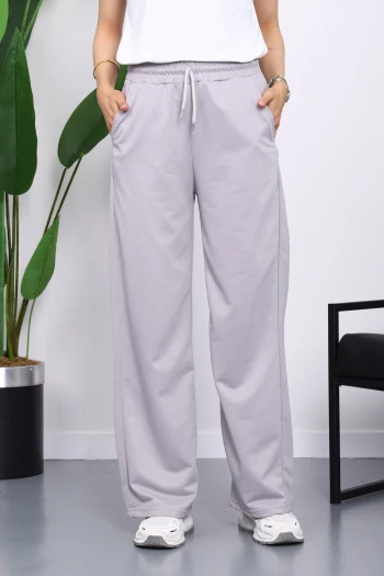 Gri Bel Lastikli İki İplik Palazzo Eşofman Alt