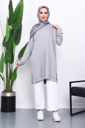 Gri Bisiklet Yaka Modal Tunik