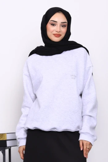 Gri Bisiklet Yaka Şadonlu Üç iplik Sweat