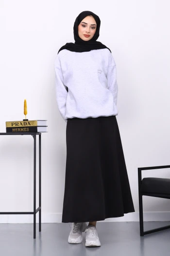 Gri Bisiklet Yaka Şadonlu Üç iplik Sweat