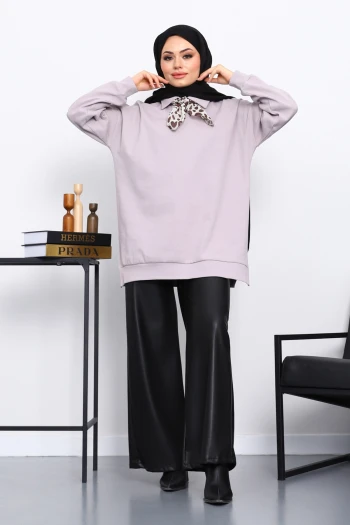 Gri Fular Detaylı Yakalı Tunik