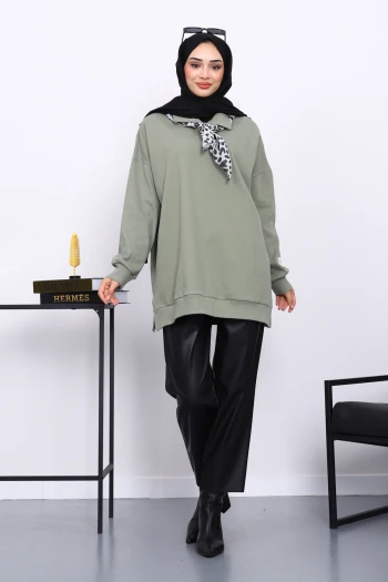 Haki Gömlek Yaka Fittilli Tunik