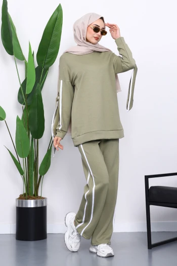 Haki Kol Bağlamalı Tunik Pantolonlu Takım