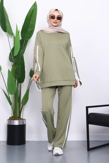 Haki Kol Bağlamalı Tunik Pantolonlu Takım