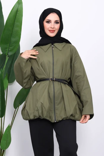 Haki Pileli Astarlı Gabardin Ceket