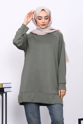 Haki Taş Detaylı Modal Tunik