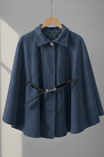 İndigo Kemerli Kaşe Panço