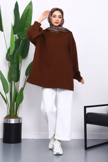 Kahverengi Balon Kol Oversize Sweatshirt