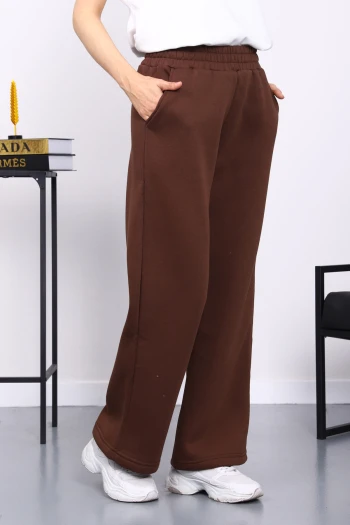 Kahverengi Bel Lastikli Şardonlu Eşofman Altı