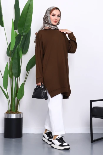 Kahverengi Bisiklet Yaka Modal Tunik