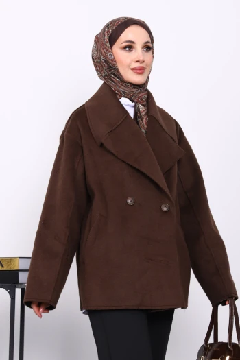 Kahverengi Çift Cepli Düğmeli Kaşe Ceket