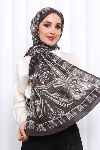 Kahverengi Desenli Kraş Şal