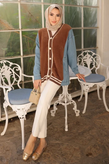 Kahverengi Kot Garnili Yumoş Angora Hırka