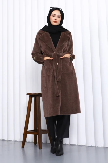 Kahverengi Kruvaze Yaka Kol Apoletli Angora Kaban