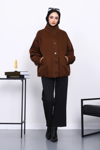 Kahverengi Pileli Astarlı Gabardin Ceket