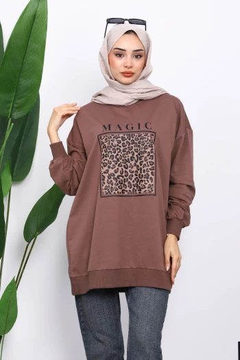 Koyuv Vizon Bisiklet Yaka Baskılı Sweat