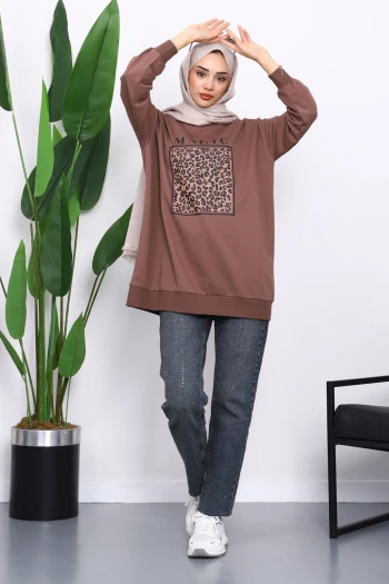 Koyuv Vizon Bisiklet Yaka Baskılı Sweat