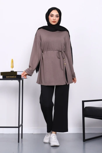Koyuv Vizon Düğme Detaylı Modal Tunik