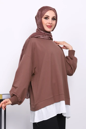 Koyuv Vizon Pilise Detaylı Bisiklet Yaka Sweatshirt