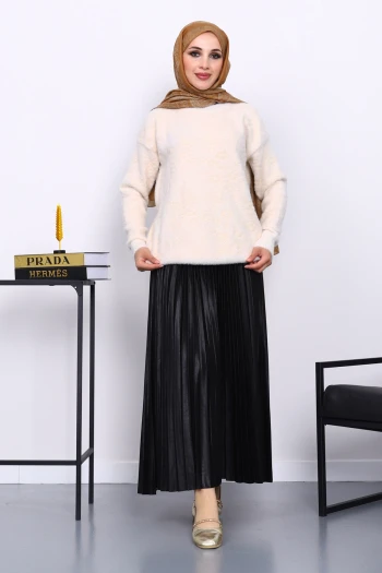 Krem Bisiklet Yaka Angora Yumoş Triko Kazak