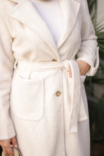 Krem Kruvaze Yaka Kol Apoletli Angora Kaban