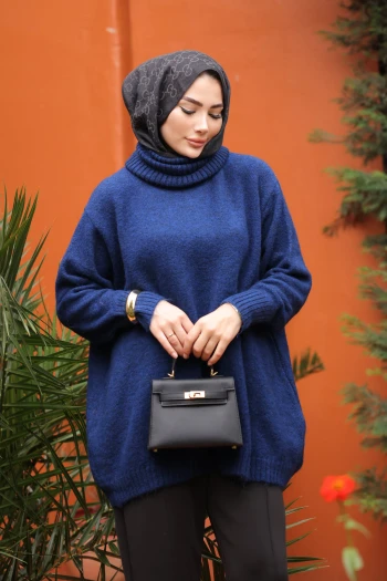 Lacivert Balıkçı Yaka Salaş Triko Tunik