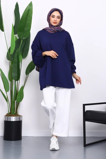 Lacivert Balon Kol Oversize Sweatshirt