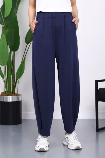 Lacivert Bel Lastikli Cepli Pantolon