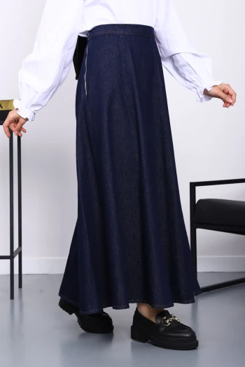 Lacivert Bel Lastikli Koş Kot Etek