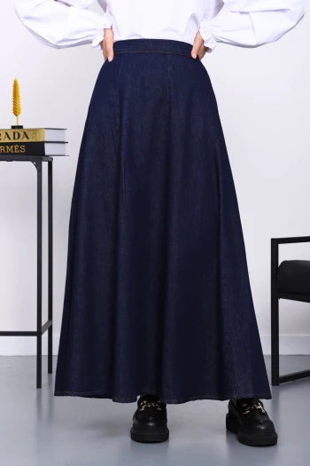 Lacivert Bel Lastikli Koş Kot Etek