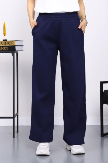 Lacivert Bel Lastikli Şardonlu Eşofman Altı