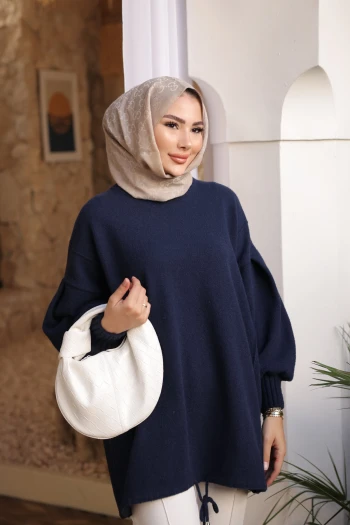 Lacivert Bisiklet Yaka Keçe Kazak