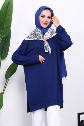 Lacivert Bisiklet Yaka Modal Tunik