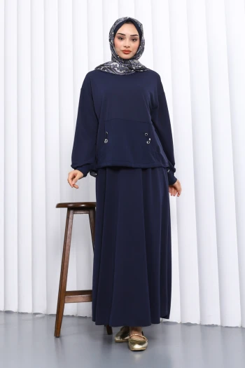 Lacivert Cepli Bluz Etekli Takım