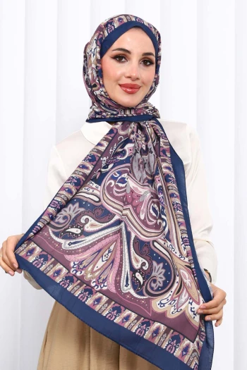 Lacivert Desenli Kraş Şal