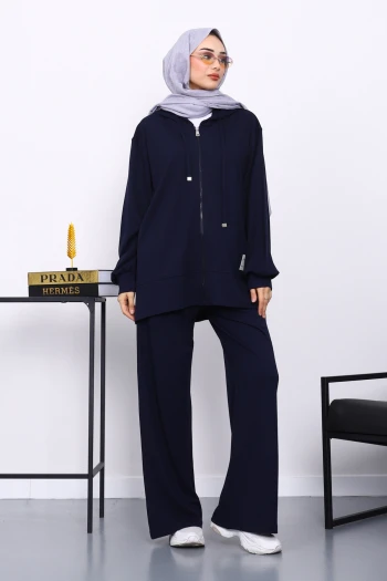 Lacivert Fermuarlı Tunik Pantolonlu Takım